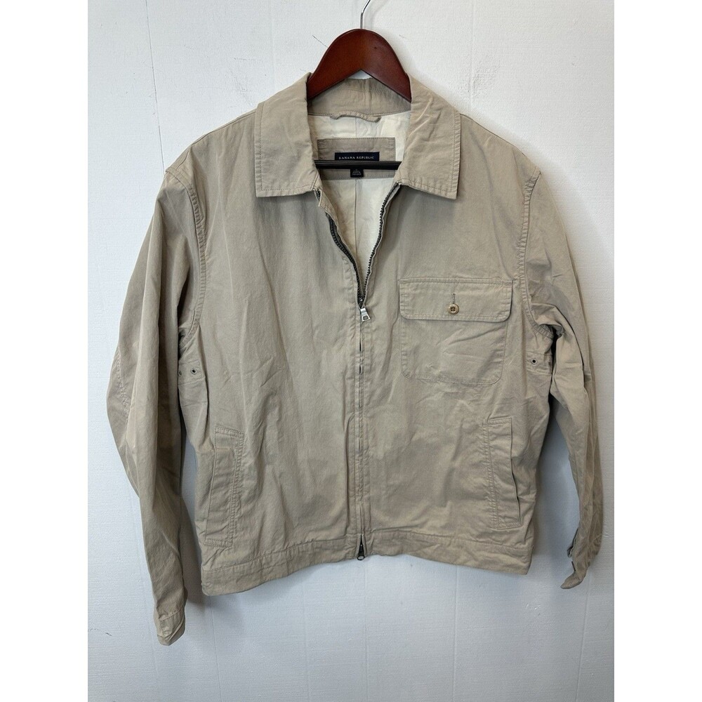 Vintage Banana Republic Men's Small Tan Khaki Zip Up Bomber Jacket Summer 03 Y2K